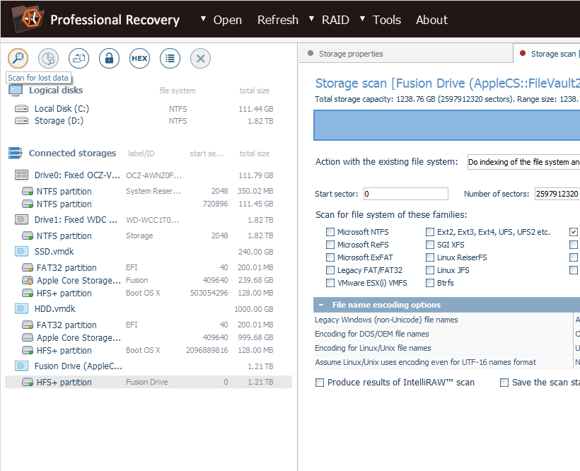 scan for lost data tool in main toolbar of ufs explorer professional recovery program