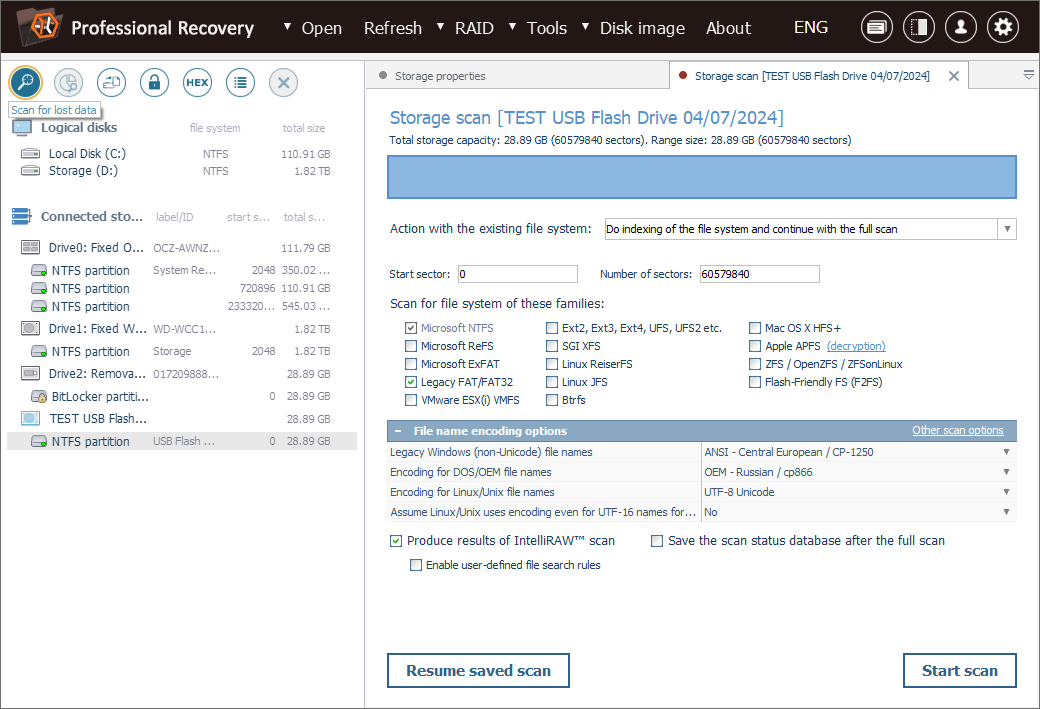 scan for lost data tool of main toolbar in ufs explorer professional recovery program main window