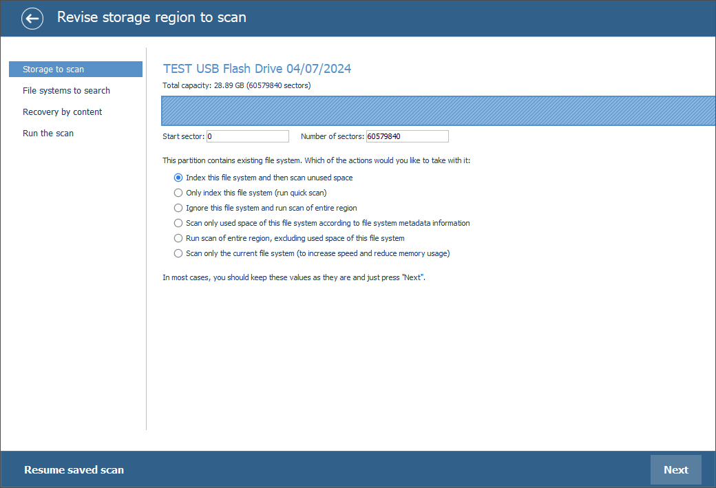 setting bitlocker partition region to scan in scanning configuration window in ufs explorer program