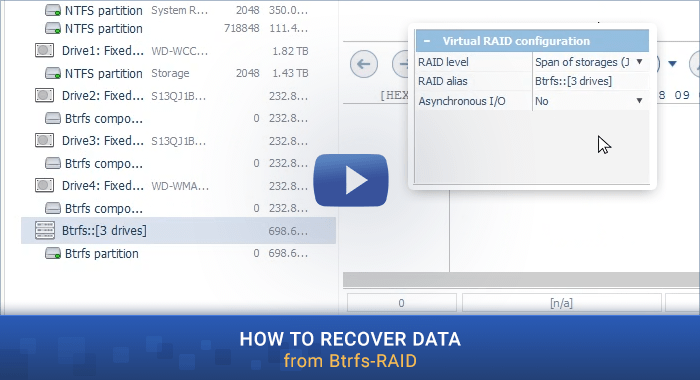 preview image of video tutorial of data recovery from btrfs-raid with ufs explorer program