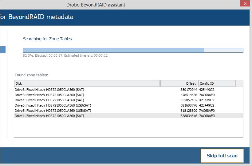 skip full scan button in drobo beyondraid assistant of ufs explorer raid recovery program