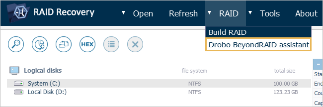 drobo beyondraid assistant tool under raid tab in ufs explorer raid recovery program