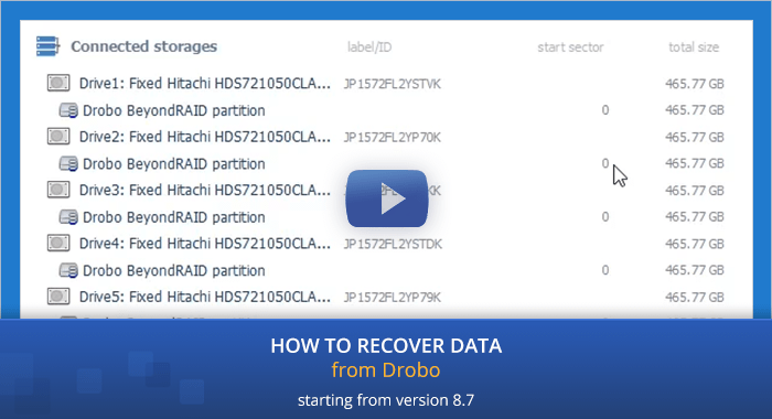 preview image of video tutorial of data recovery from drobo devices using ufs explorer program from version 8.7