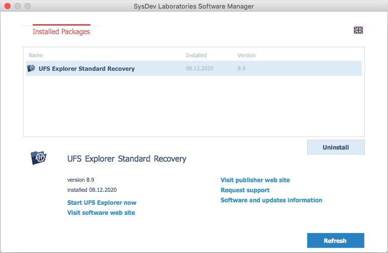 botón de desinstalación en cuadro de diálogo del administrador de software sdl