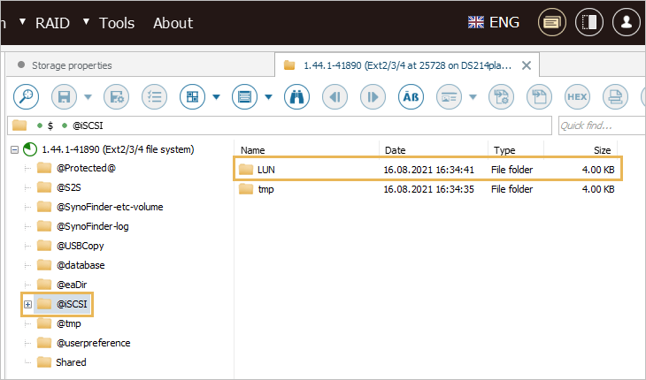 iscsi target on synology nas in ufs explorer professional recovery interface