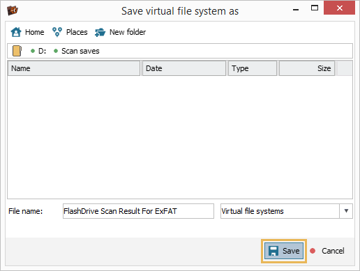 save virtual file system dialog in ufs explorer professional recovery program interface