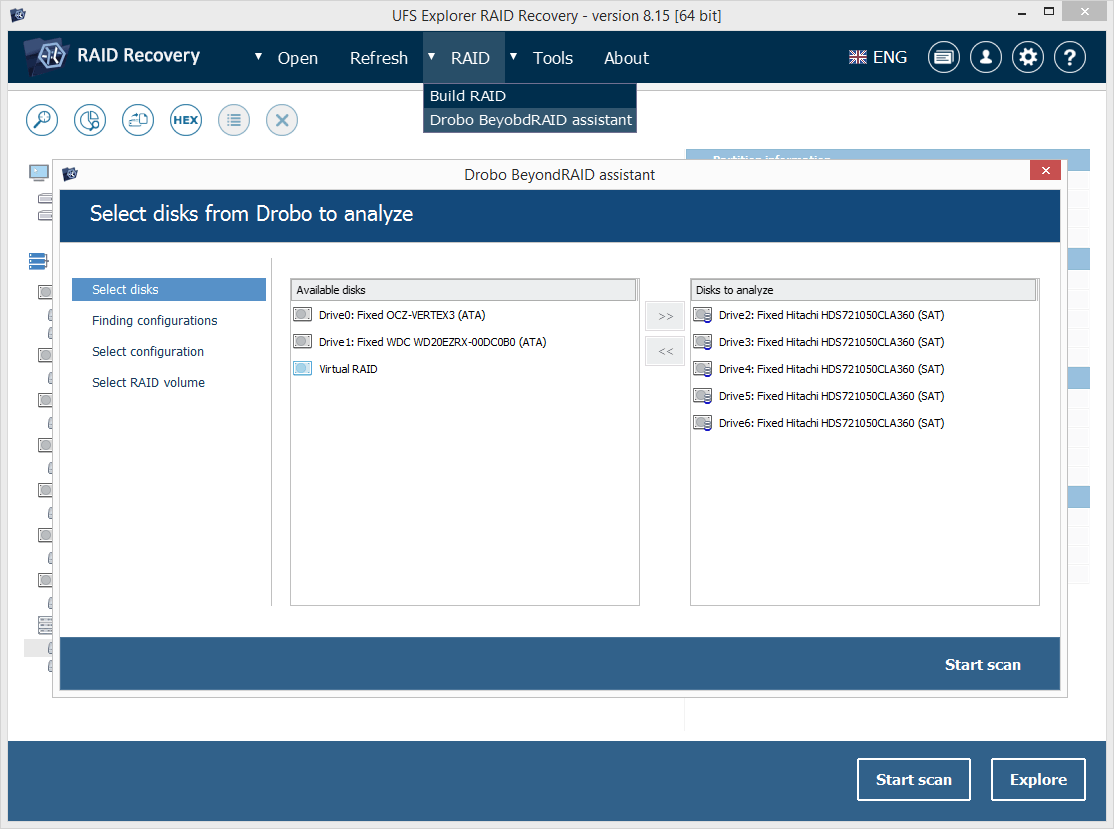 drobo beyondraid assistant window in ufs explorer