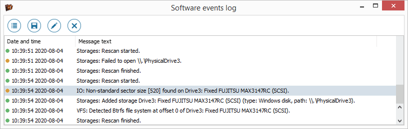 non-standard sector size notification in software events log in ufs explorer