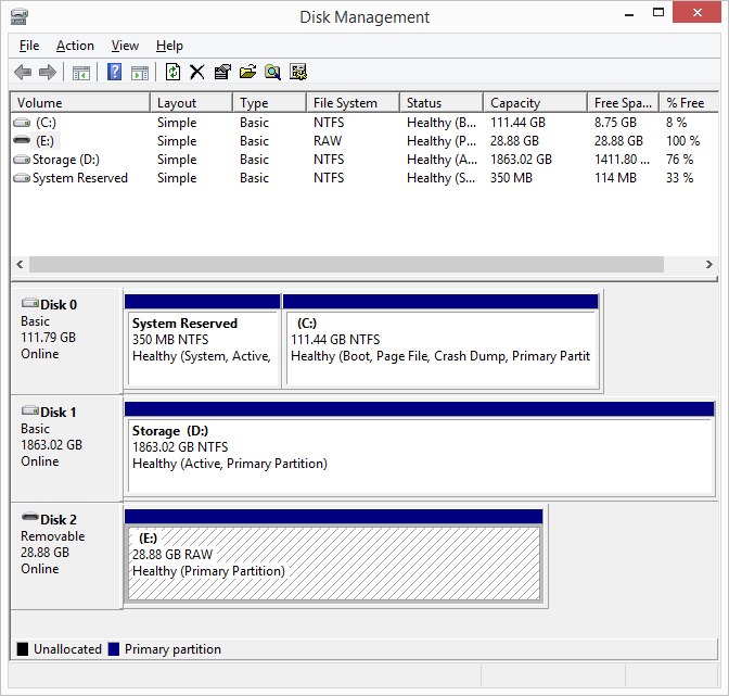 Utilidad de administración de discos en Windows