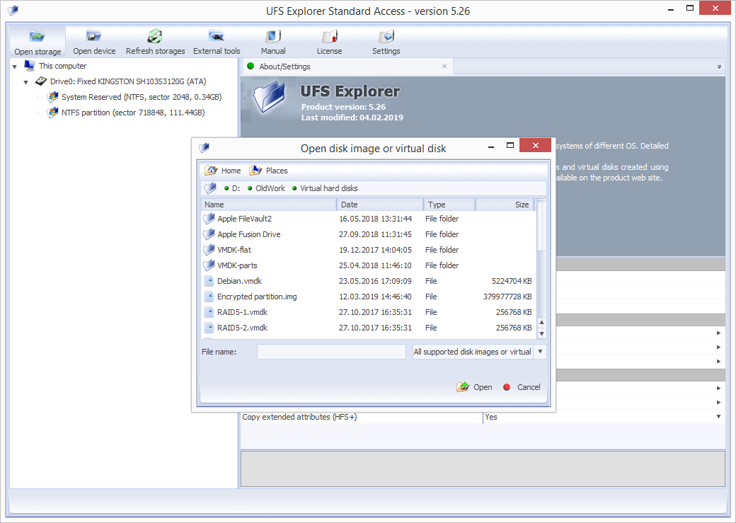 abrir imagen de disco o disco virtual en programa ufs explorer standard access