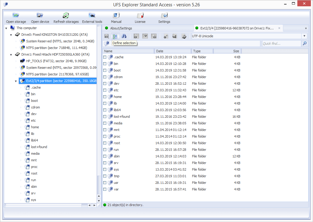 seleccione archivos para guardar con herramienta definir selección del programa ufs explorer standard access