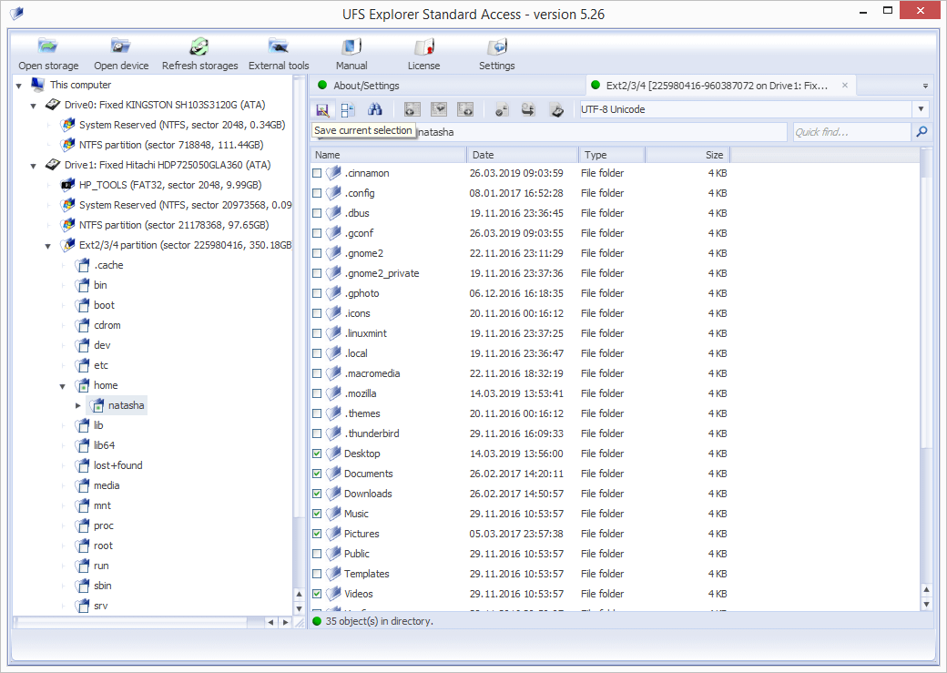 guardar archivos seleccionados en nueva ubicación con programa ufs explorer standard access
