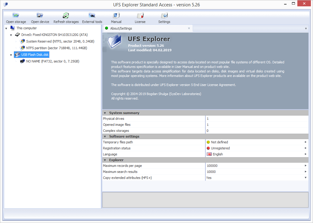 selección de disco necesario en programa ufs explorer standard access