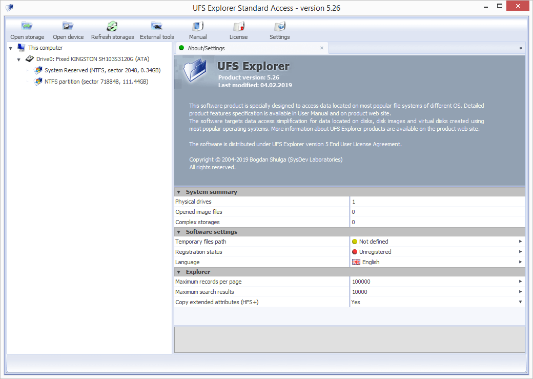 configuración de ajustes del programa ufs explorer standard access
