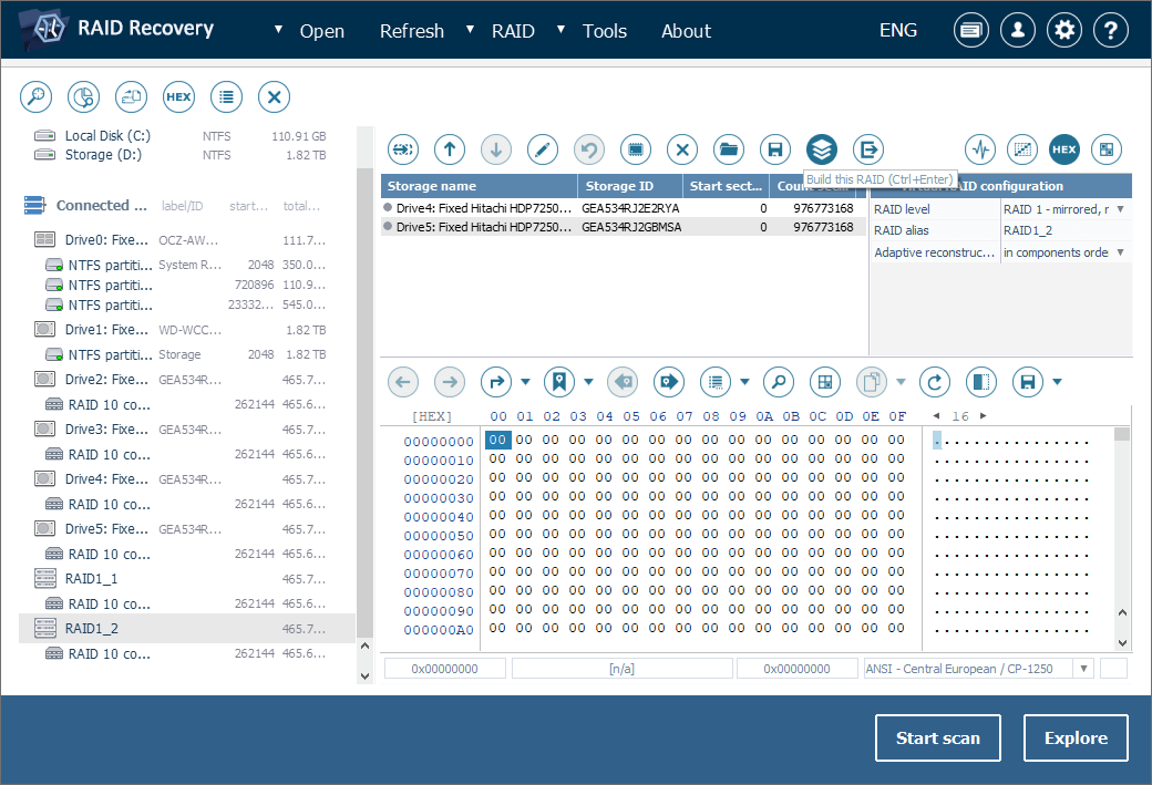 construir nivel más bajo de raid anidado usando raid builder de ufs explorer raid recovery