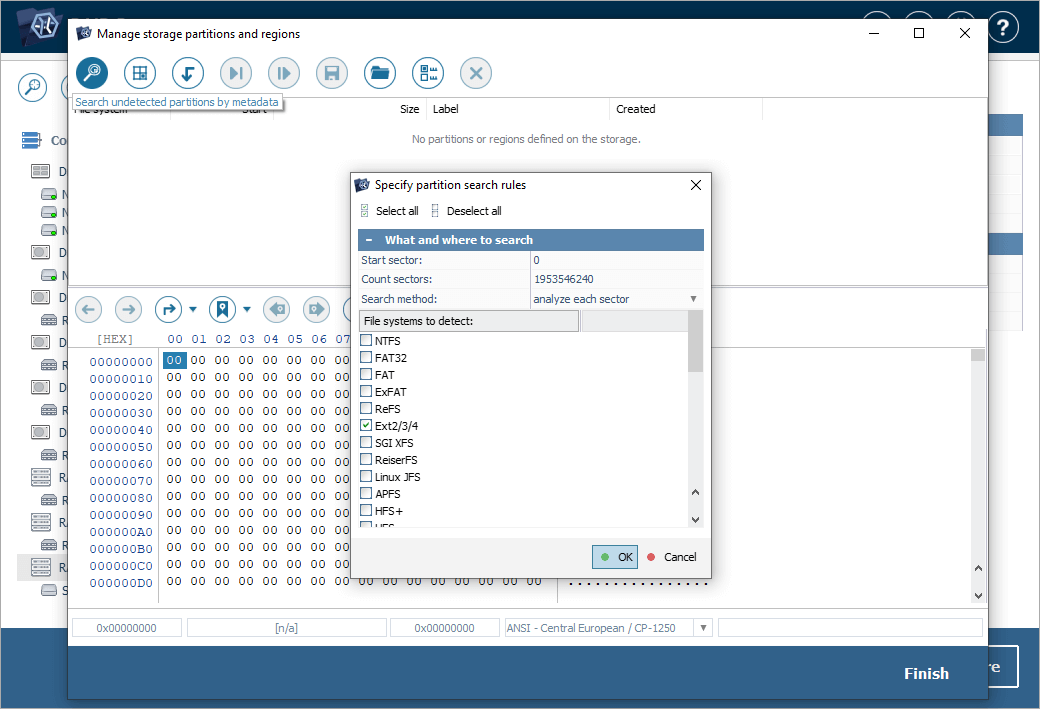 especificar reglas de búsqueda de partición en programa ufs explorer raid recovery