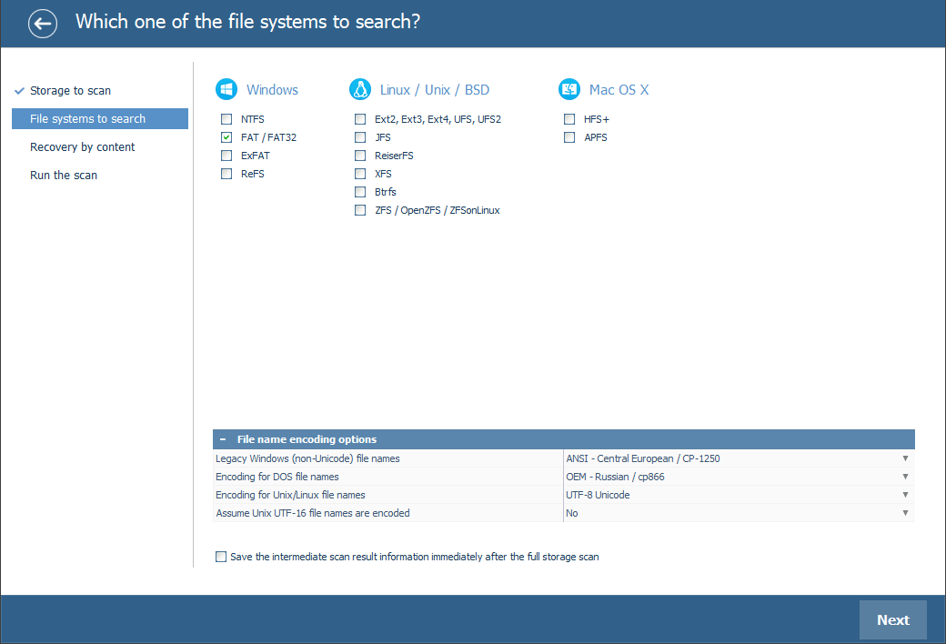 set memory card scanning parameters in ufs explorer