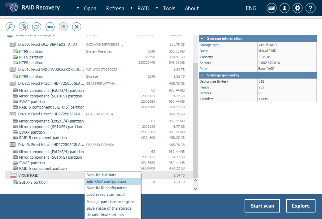 edit raid configuration option in ufs explorer