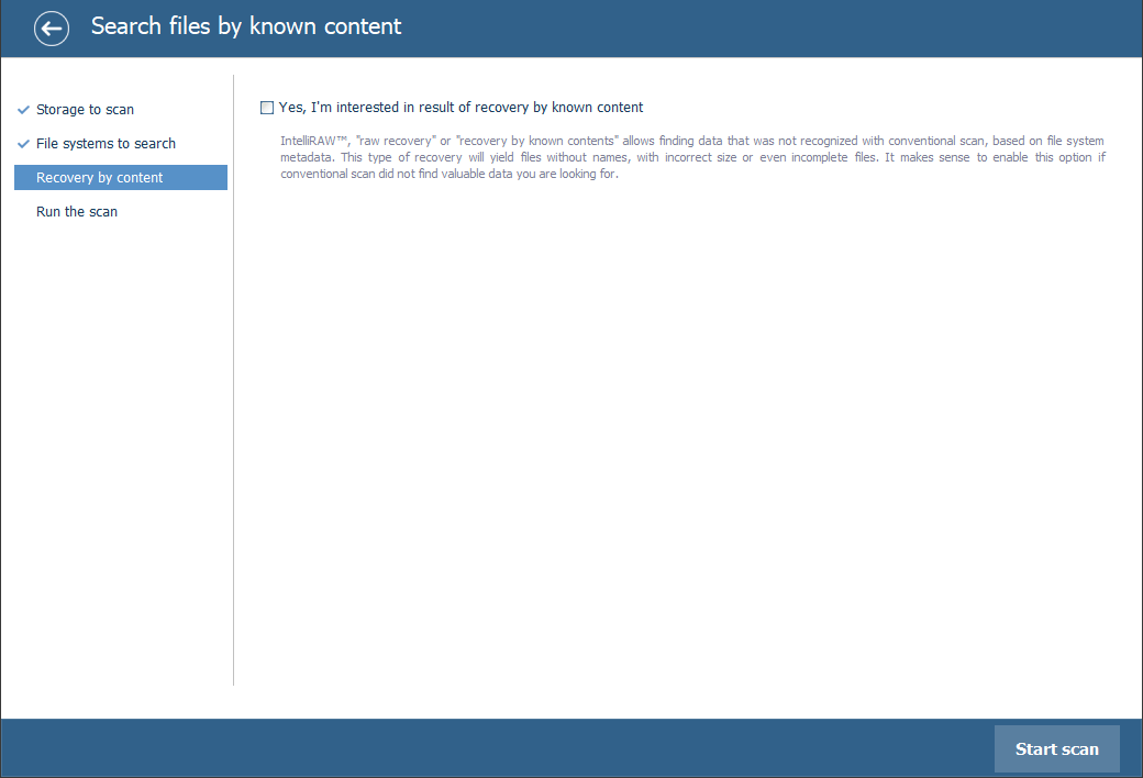 set partition scanning parameters in ufs explorer