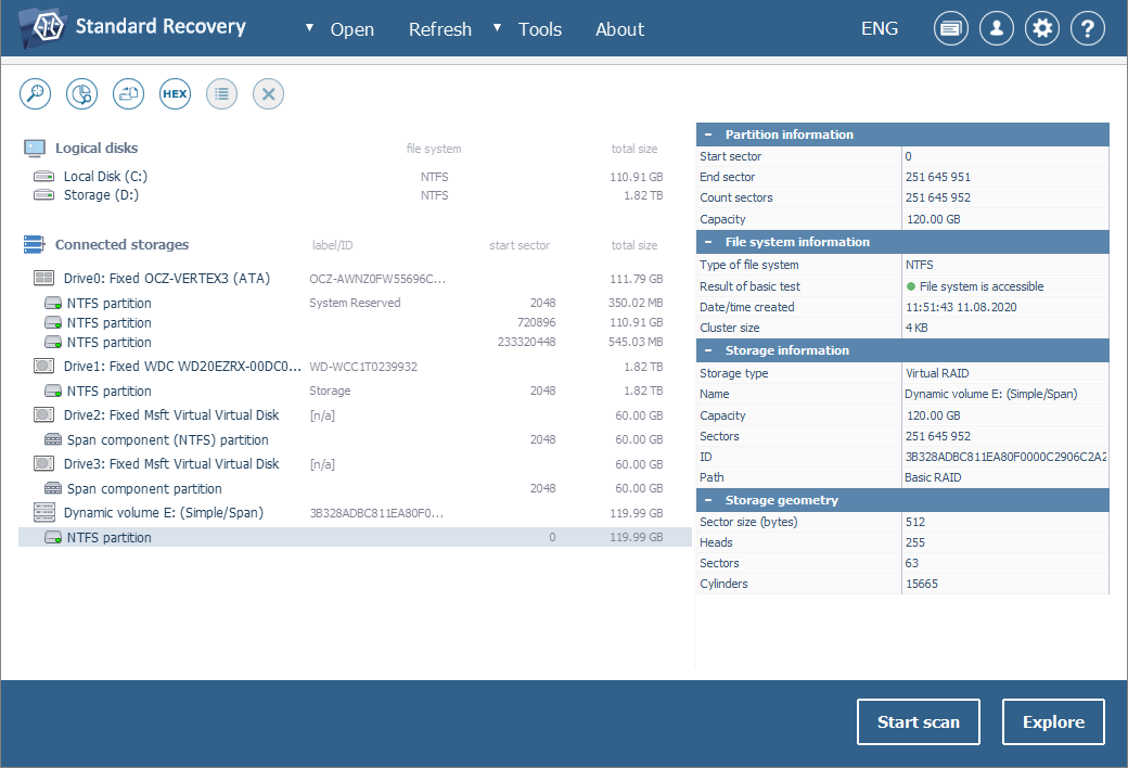 selecting necessary partition in interface of ufs explorer