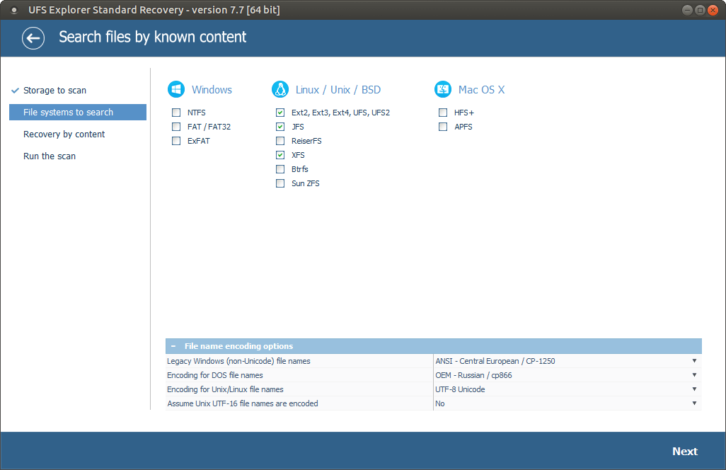 configurar parámetros de escaneo en ufs explorer standard recovery