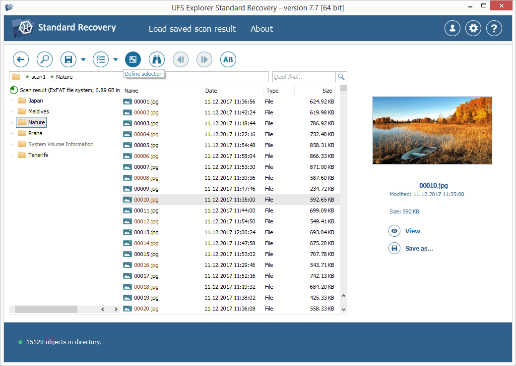 seleccionar varios archivos con herramienta definir selección en ufs explorer standard recovery