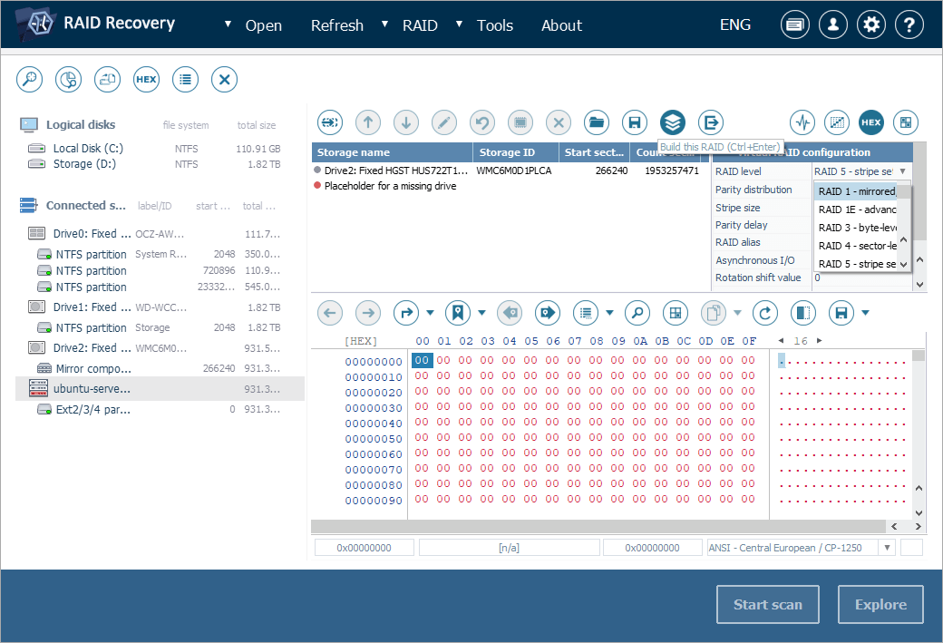 botón construir este raid en raid builder de ufs explorer raid recovery