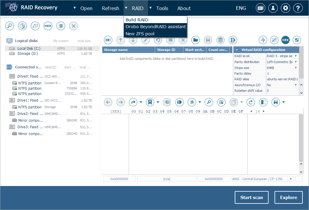 ensamblar raid manualmente con raid builder en programa ufs explorer raid recovery