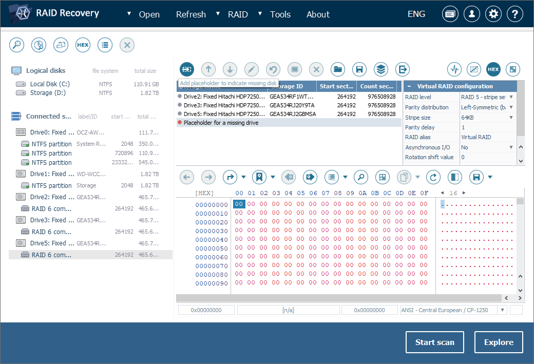 reemplazar componente de raid 6 que falta con marcador de posición en raid builder de ufs explorer raid recovery