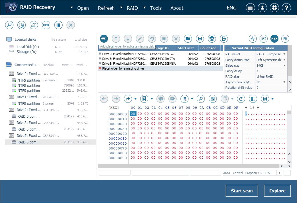 agregar marcador de posición en lugar de unidad faltante en raid builder de ufs explorer raid recovery