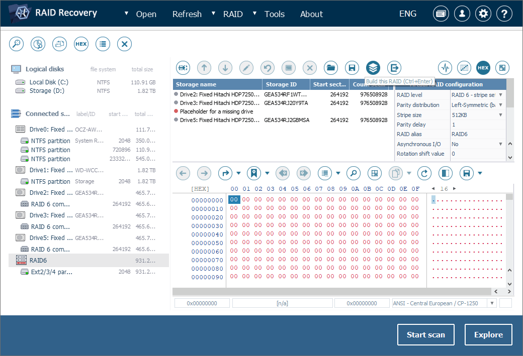 botón de construcción de raid en programa ufs explorer raid data recovery