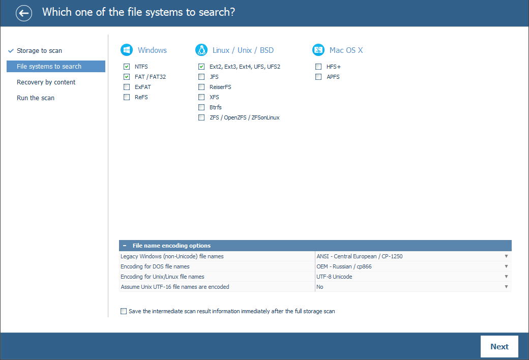 establecer parámetros de escaneo de partición de sistema en ufs explorer