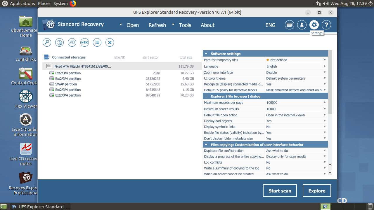 cambiar configuración de ufs explorer standard recovery