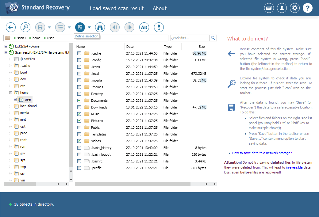 seleccionar archivos recuperados de almacenamiento virtual con herramienta definir selección de ufs explorer