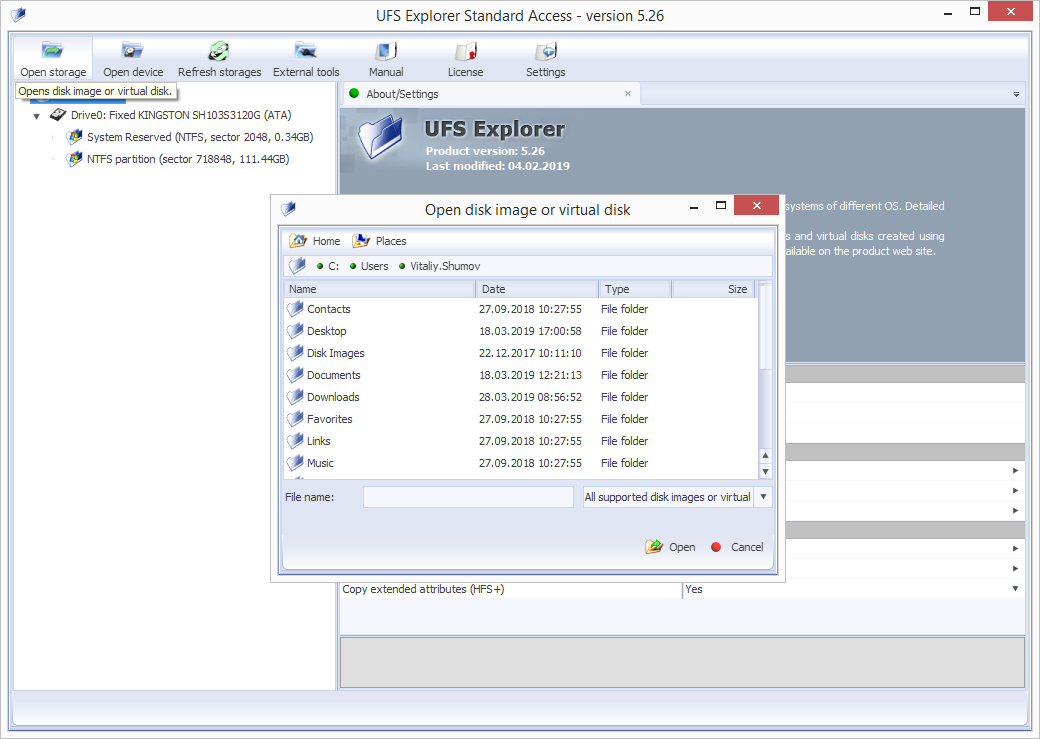 Captura de pantalla de UFS Explorer Standard Access