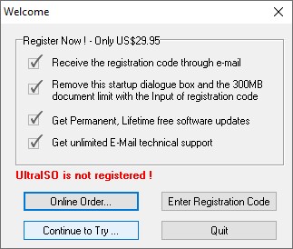 welcome dialog of ultraiso program