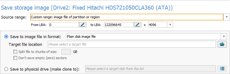 custom range set as source range in disk imaging configuration window in ufs explorer program