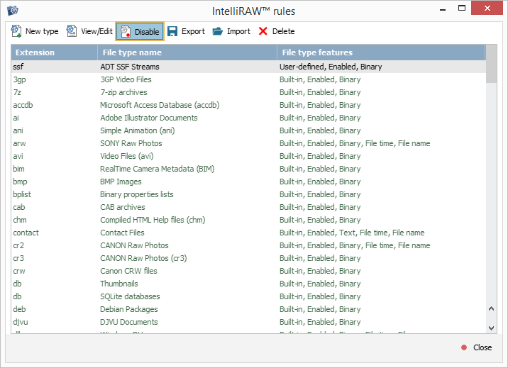 button to deactivate selected custom rule in ufs explorer intelliraw rules editor