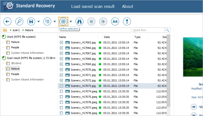 define selection button in ufs explorer standard recovery interface