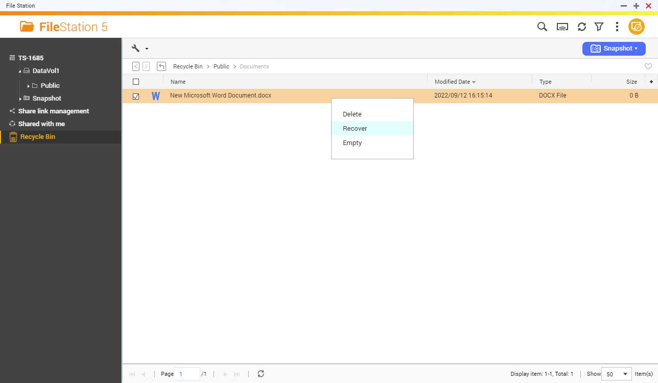 network recycle bin on qnap nas