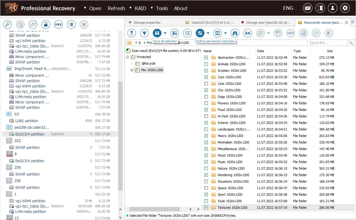 tools to select and save recovered data in file explorer of ufs explorer program