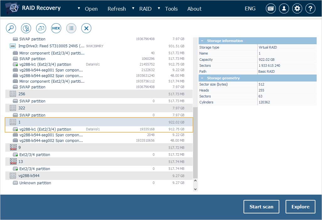 user data partition of qnap nas raid in detected storages list in ufs explorer interface