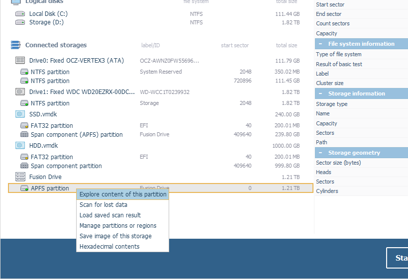 option explore content of this partition in partition's context menu in ufs explorer raid recovery program 