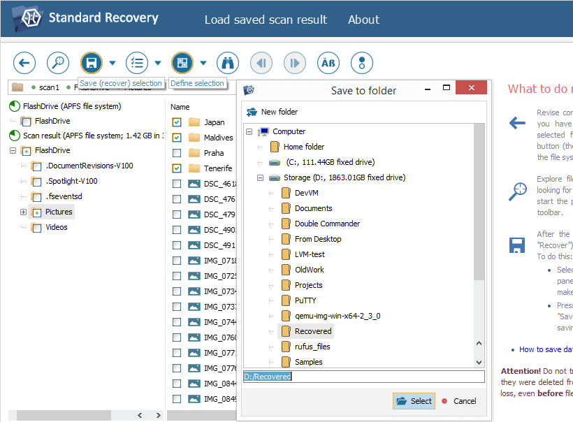 tools to select and save multiple recovered objects in explorer of ufs explorer program
