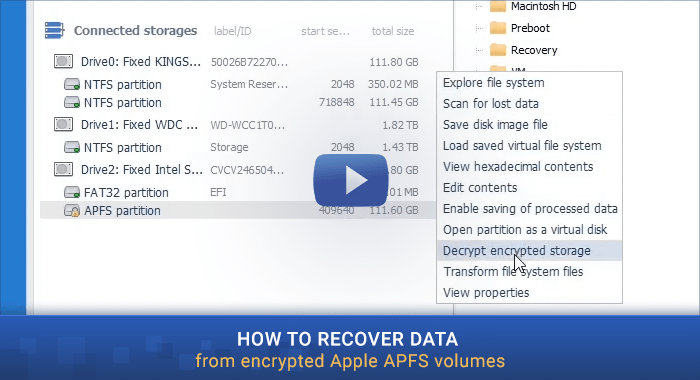 preview image of video tutorial of data recovery from encrypted apfs volume