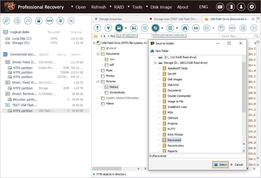 tools to select and save multiple recovered files in explorer of ufs explorer professional recovery program