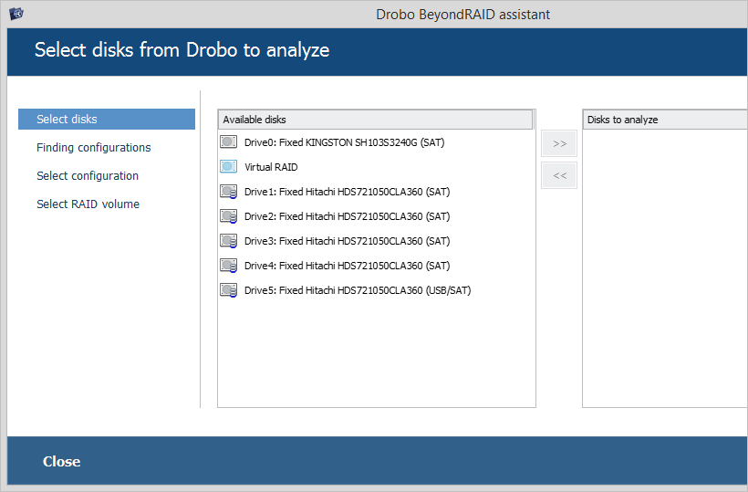 window of drobo beyondraid assistant tool in ufs explorer raid recovery program