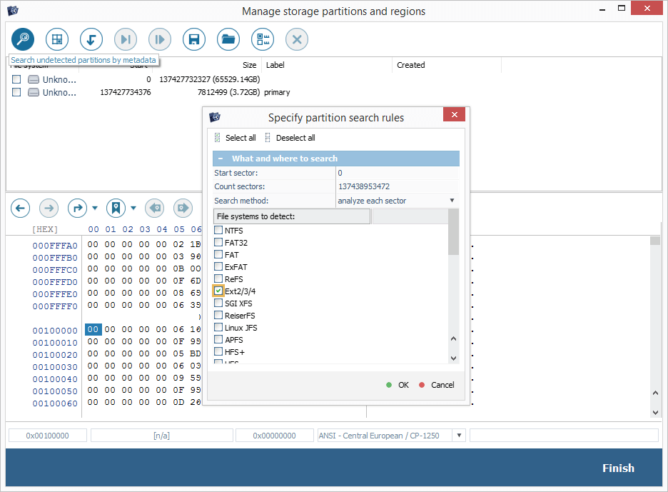 selecting file systems to search with search undetected partitions by metadata tool in ufs explorer professional recovery