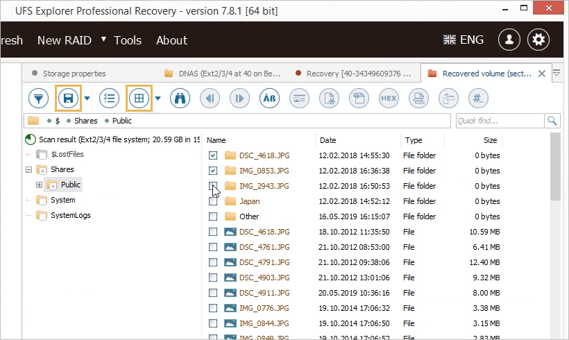 tools to select and save multiple recovered files in explorer of ufs explorer professional recovery program