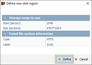 window define disk region in partition manager of ufs explorer professional recovery program